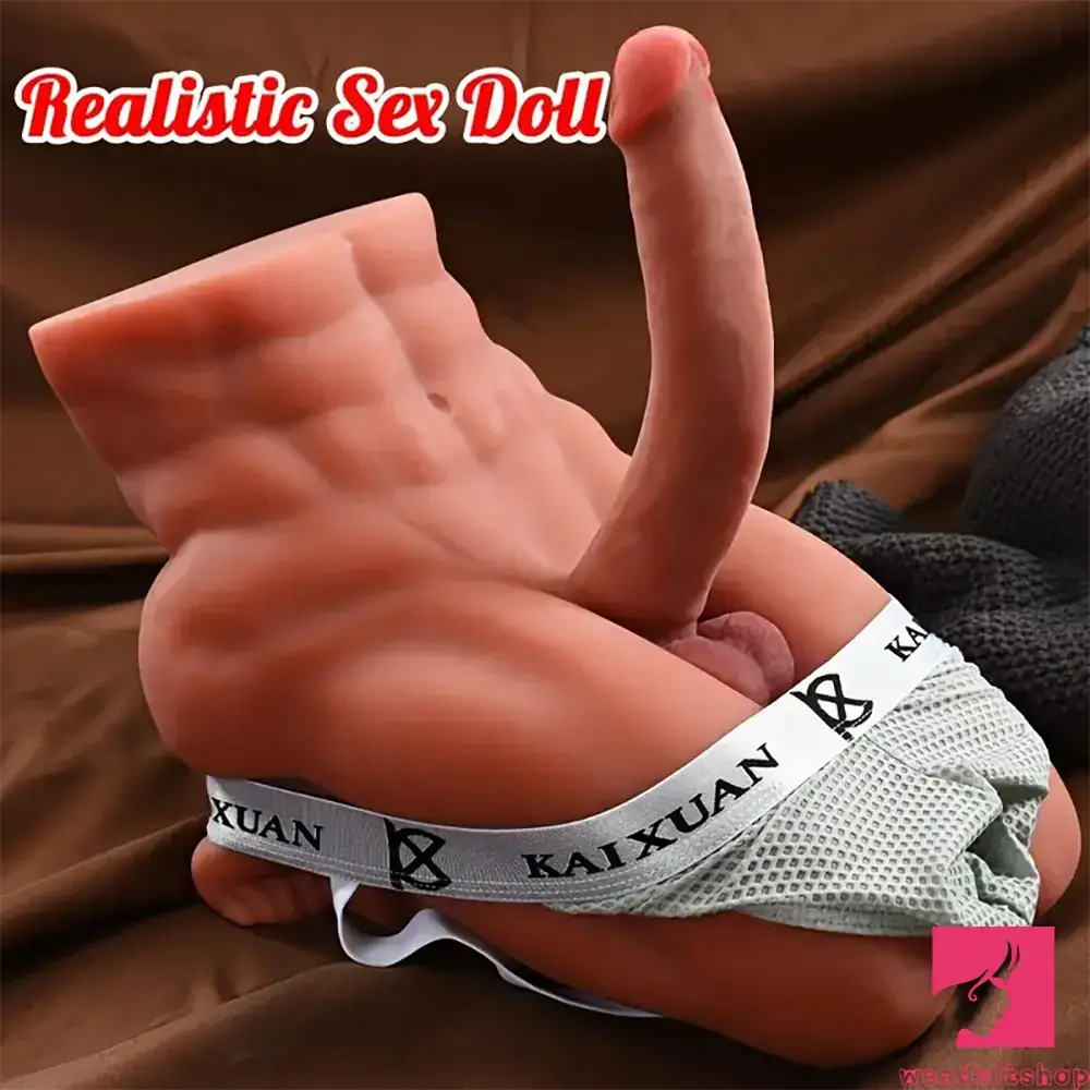 7.9in Premium Silicone Soft Dildo With 14.6lb Muscle Male Sex Doll Torso