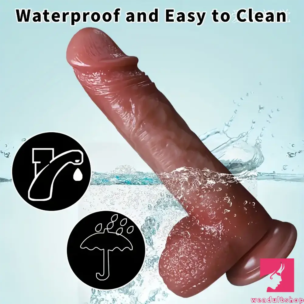 8.46in Vibrating Heating Silicone Uncut Big Auto Dildo With Sliding Skin