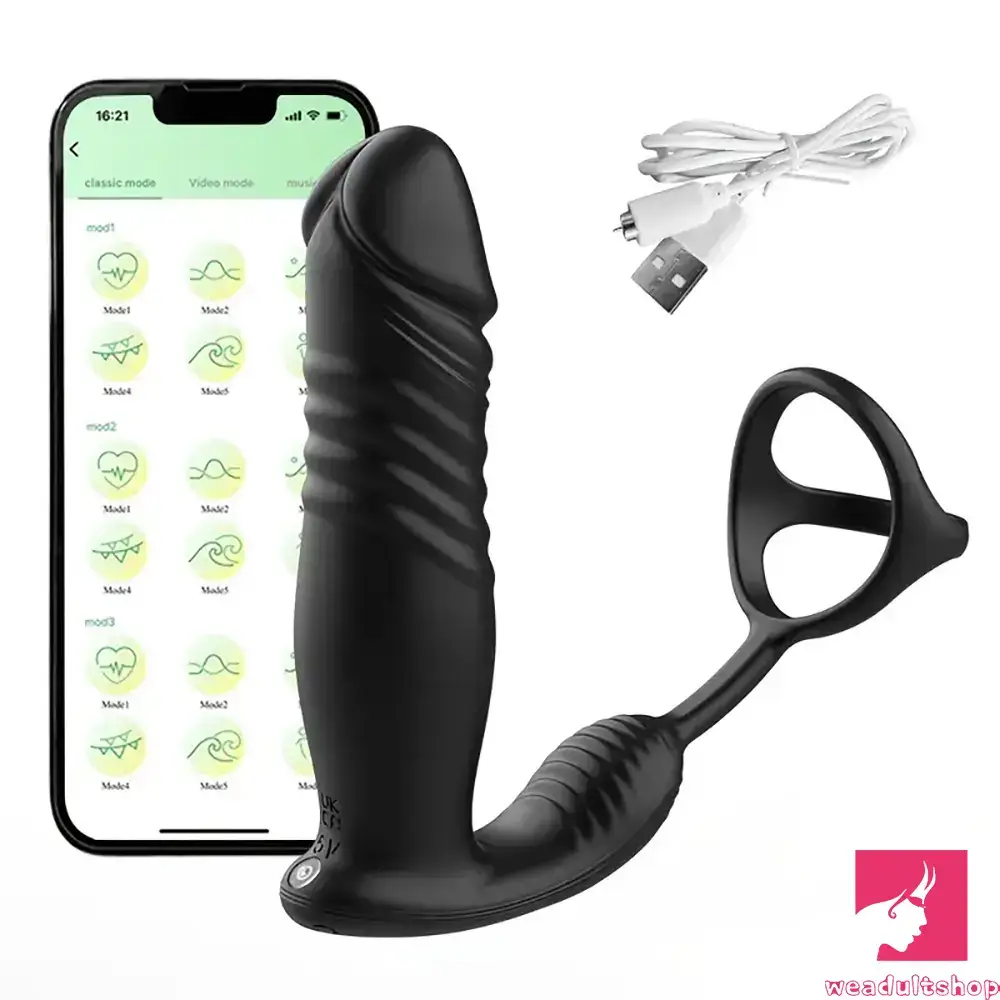 5.91in Black Auto Vibrating Thrusting APP Controlled Dildo With Penis 5.91in Black Auto Vibrating Thrusting APP Controlled Dildo With Penis