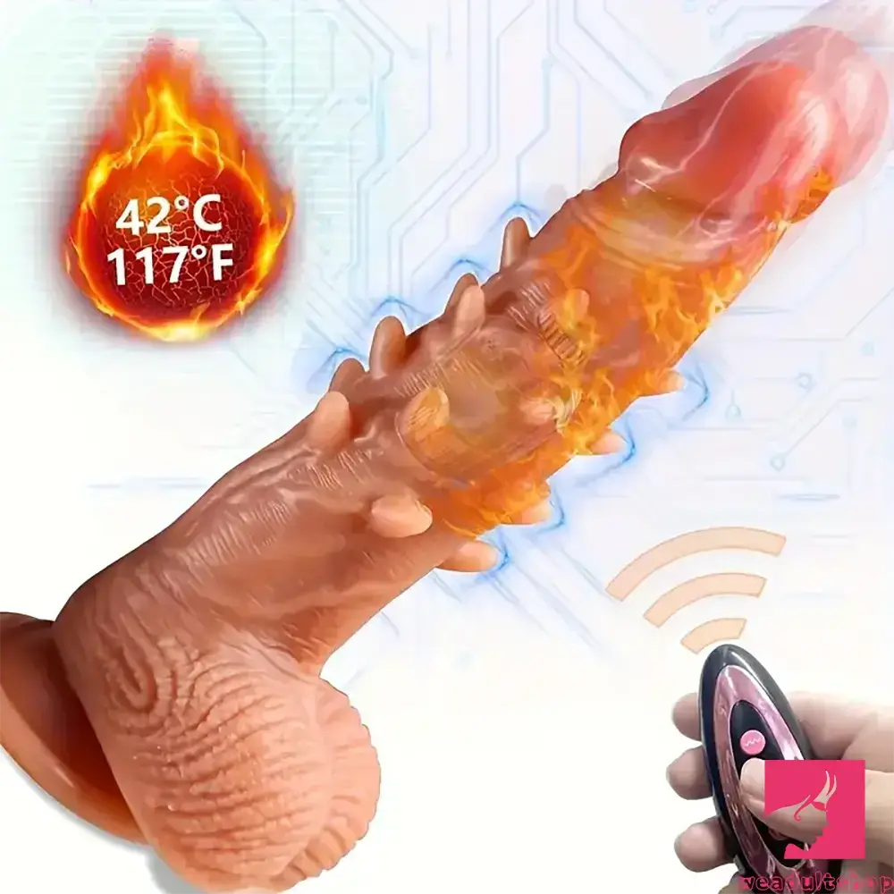 8.66in Big Spiked Vibrating Thrusting Rotation Silicone Soft Heated Dildo
