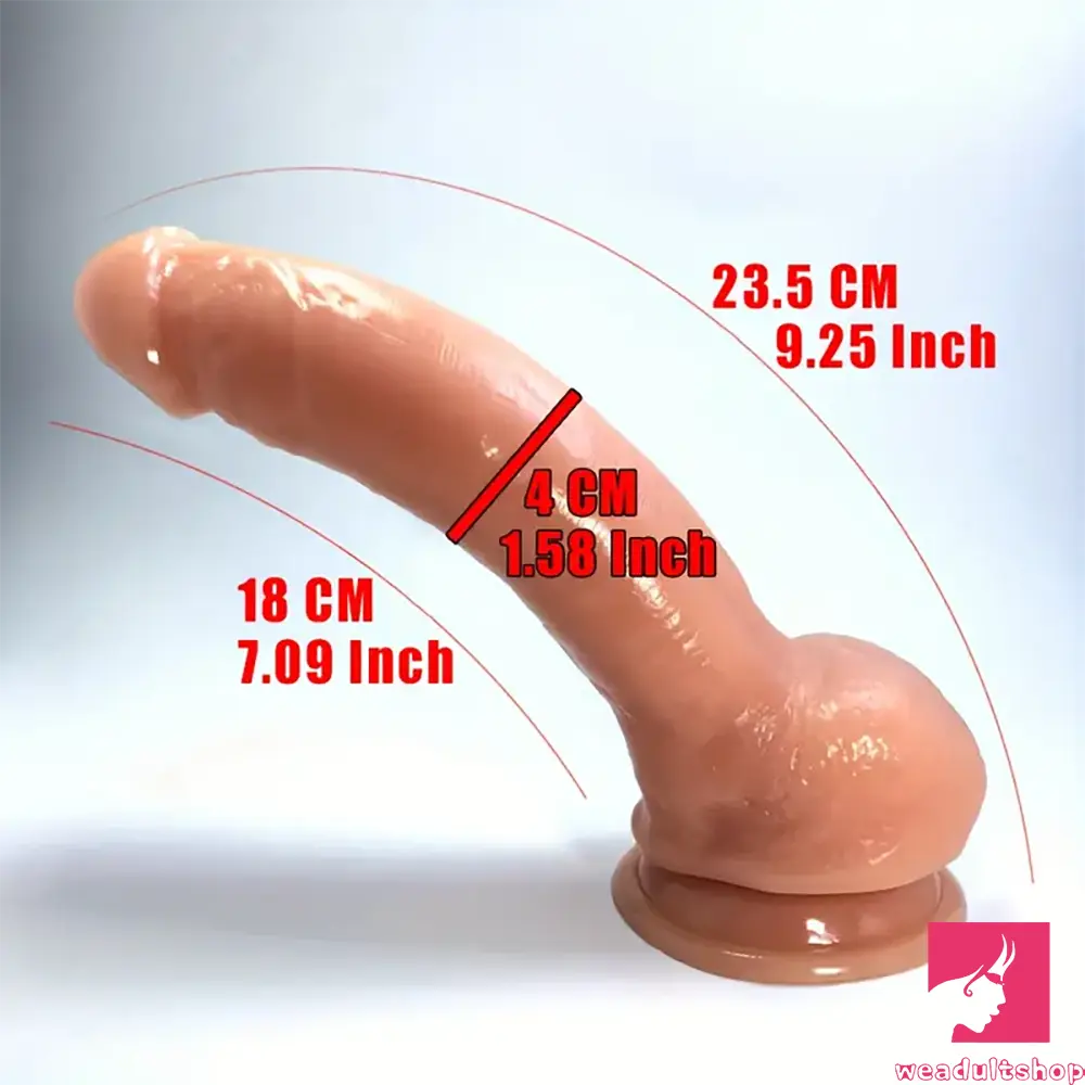 9.25in Lifelike Big PVC Feeling Skin Soft Dildo With Curved Shaft And Balls