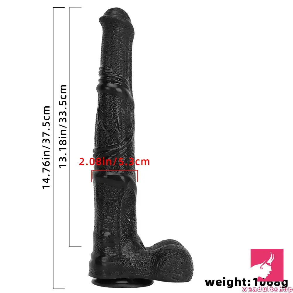 14.76in Extra Long Huge Black Soft Liquid Silicone Horse Penis Dildo