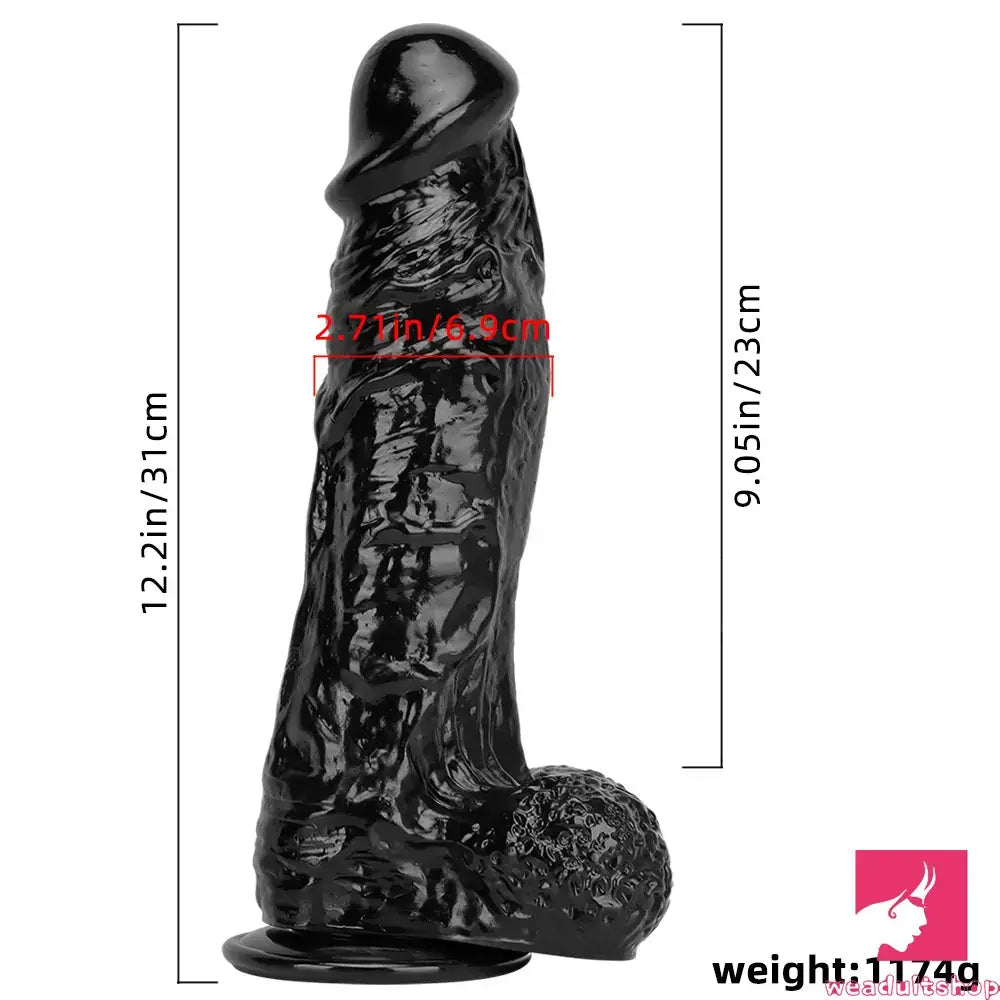 12.2in Super Big Thick Realistic Black Dildo BDSM Sex Toy For Anal Toy