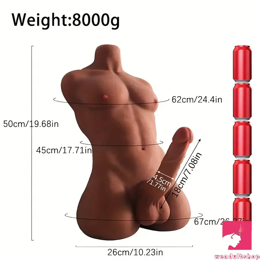 7.08in Premium Silicone Realistic Dildo With Male Sex Doll Torso For Anus