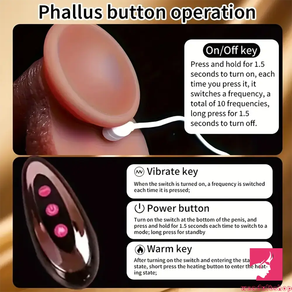 8.46in Vibrating Heating Silicone Uncut Big Auto Dildo With Sliding Skin