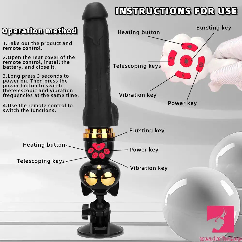 7.87in Cat Heating Thrusting Vibrating Remote Dildo Gun Fucking Sex Machine