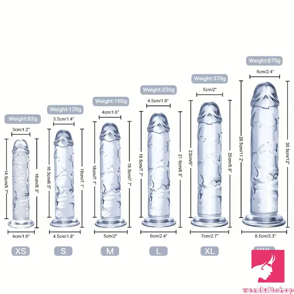 6.3in 7.1in 7.7in 8.5in 9.8in 12in Realistic Clear Suction Cup Dildo