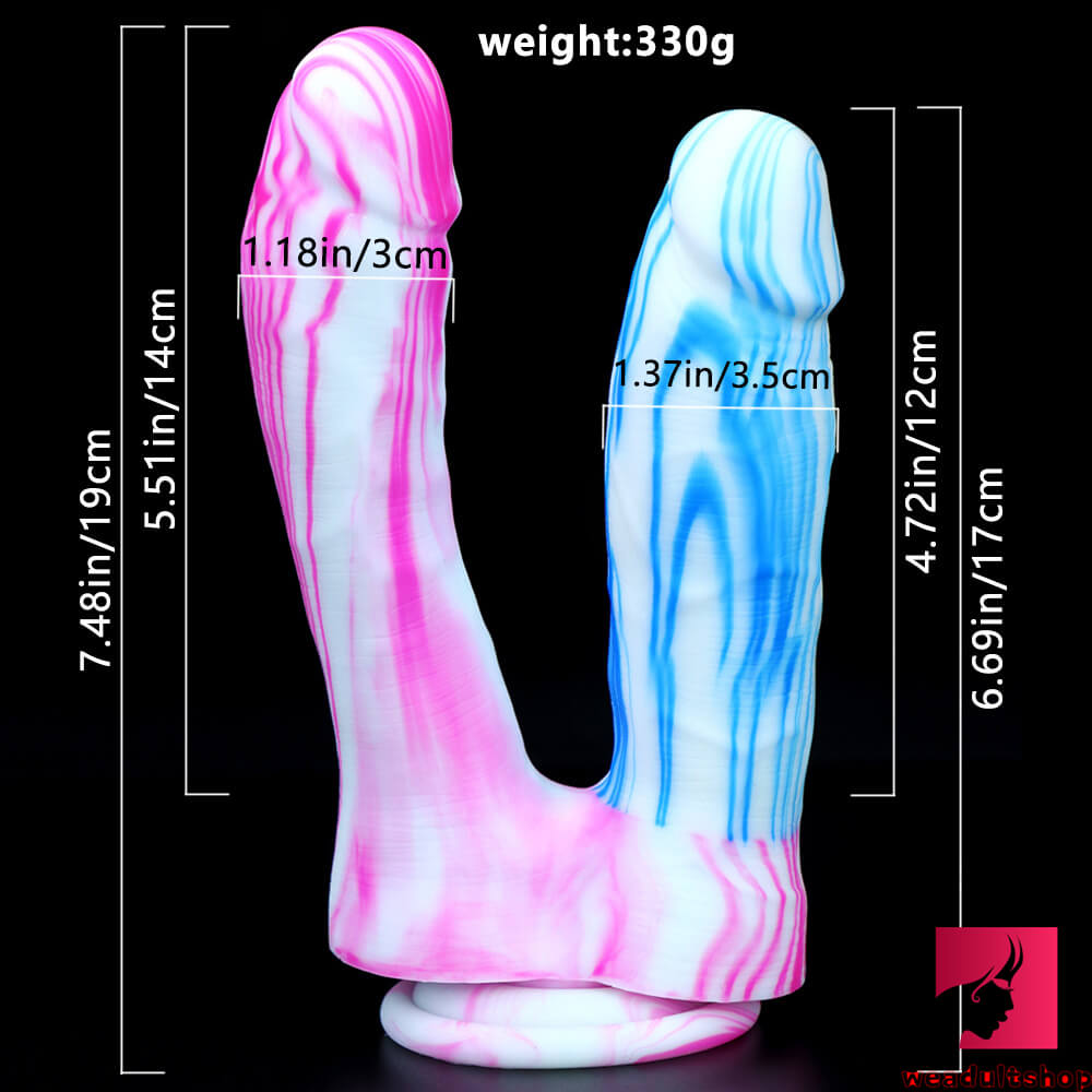 8.46in 7.48in Mixed Colors Double Heads Dildo With Suction Cup
