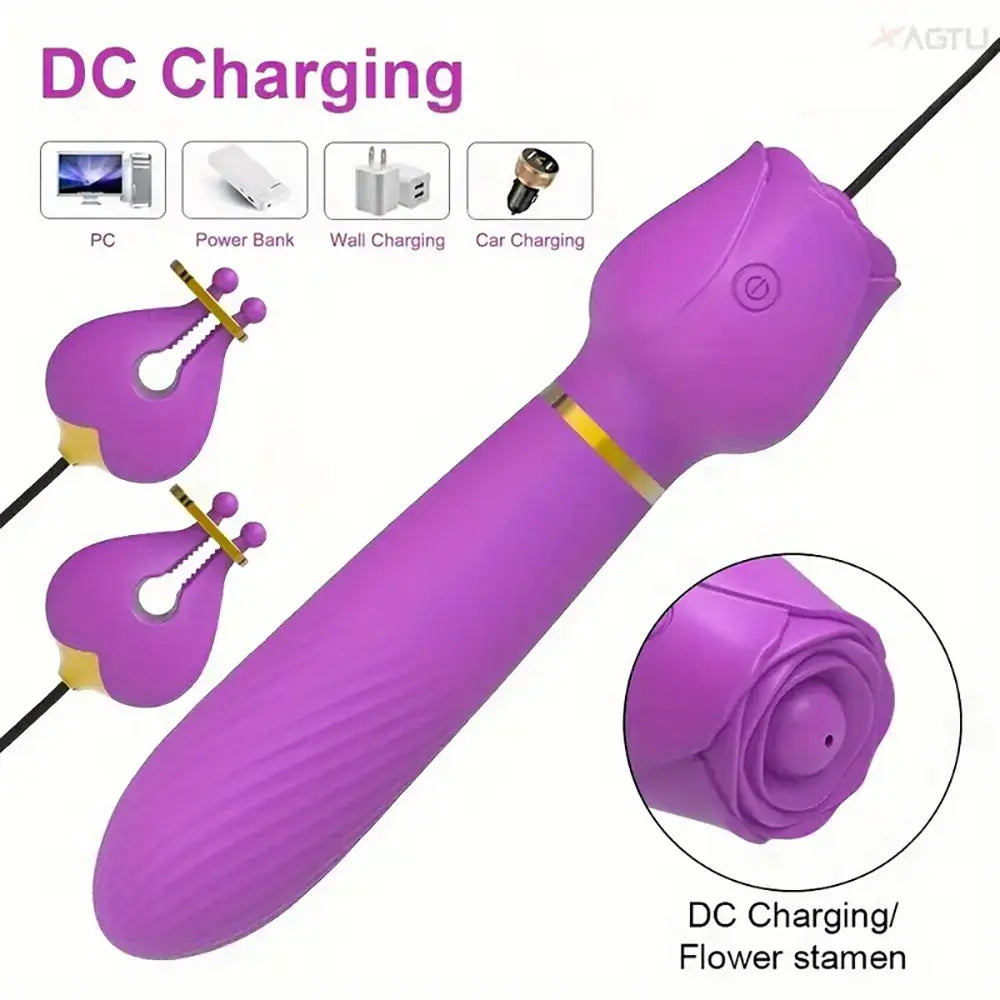2in1 Nipple Clamps Vibration Rose Toy Dual-Peak Clamps Stimulator
