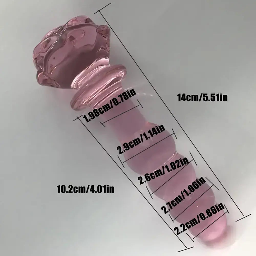Gradual Head Crystal Glass 4-bead Anal Plug Dildo Rose Sex Toy