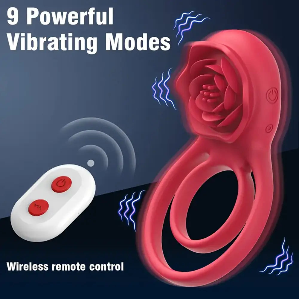Rose Flower Ejaculation Dual Cock Ring Remote Rose Ring Vibrator