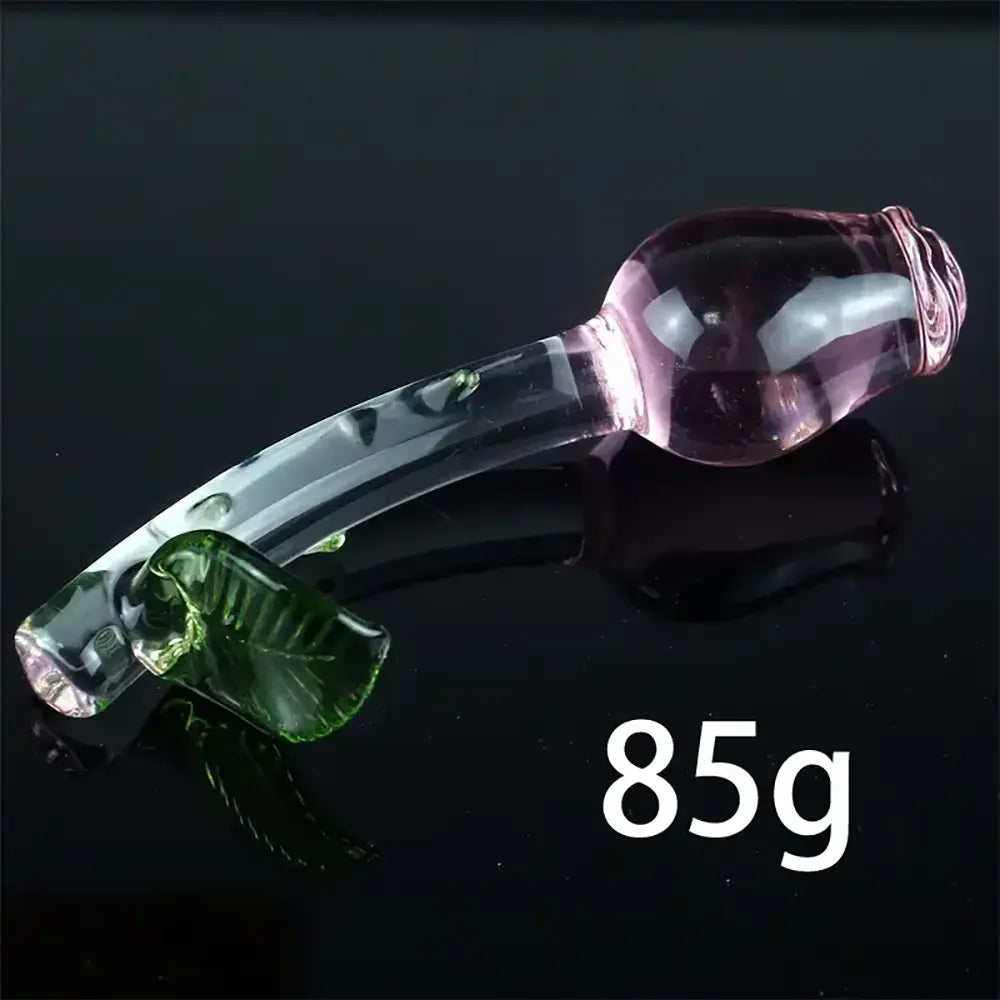 Handheld Glass Clear Rosebud Anal Plug Rose Adult Sex Toy For Clit