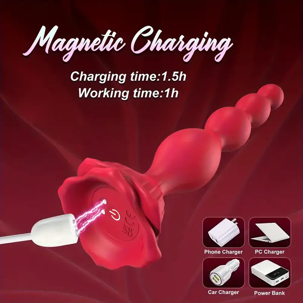 Rose Vibrating Butt Plug Men Gay Female Male Clitoris Stimulator