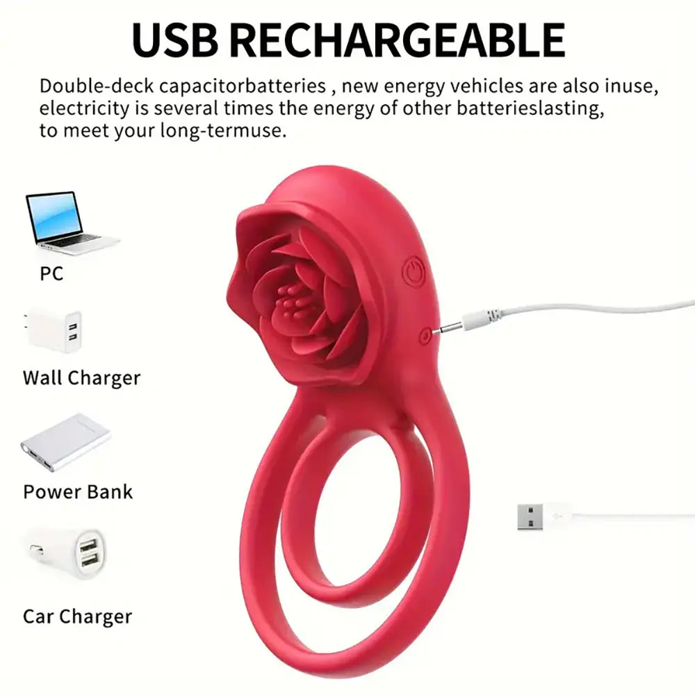 Rose Flower Ejaculation Dual Cock Ring Remote Rose Ring Vibrator