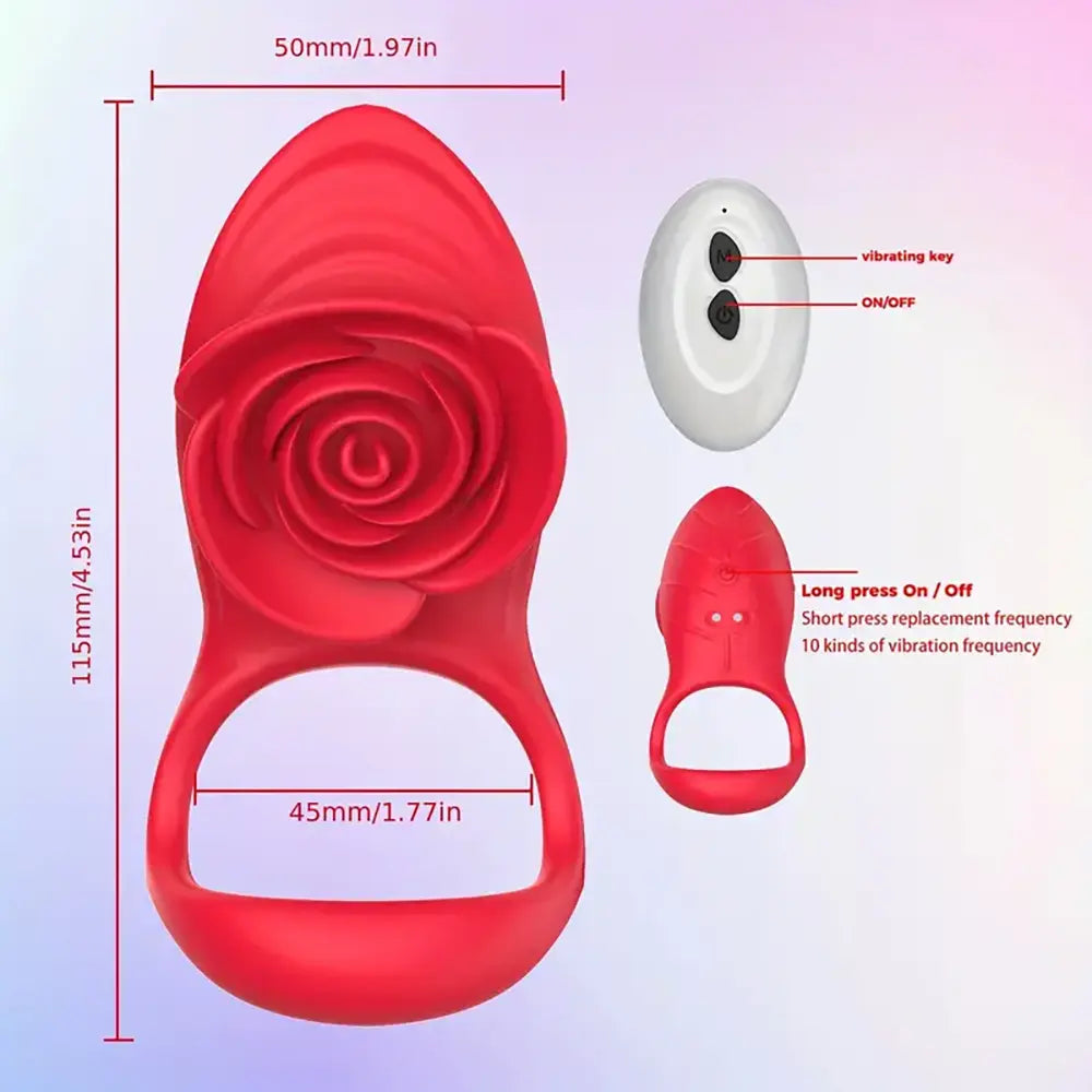 Remote Control Rose Vibrating Cock Ring Sex Toy For Couples Clit
