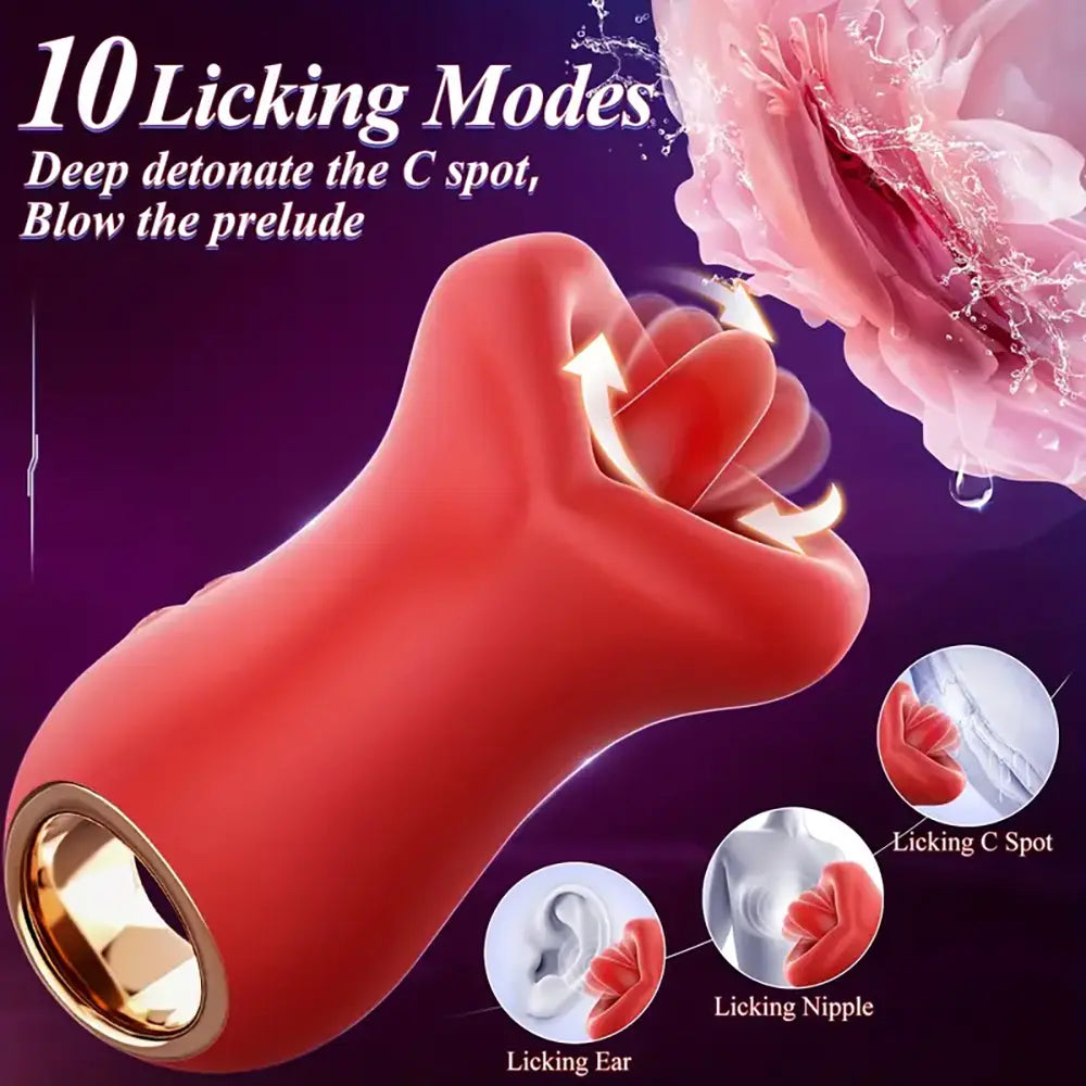 Tongue Licking Vibrator Rose Massager Sex Toy Nipple Clit Vibrator