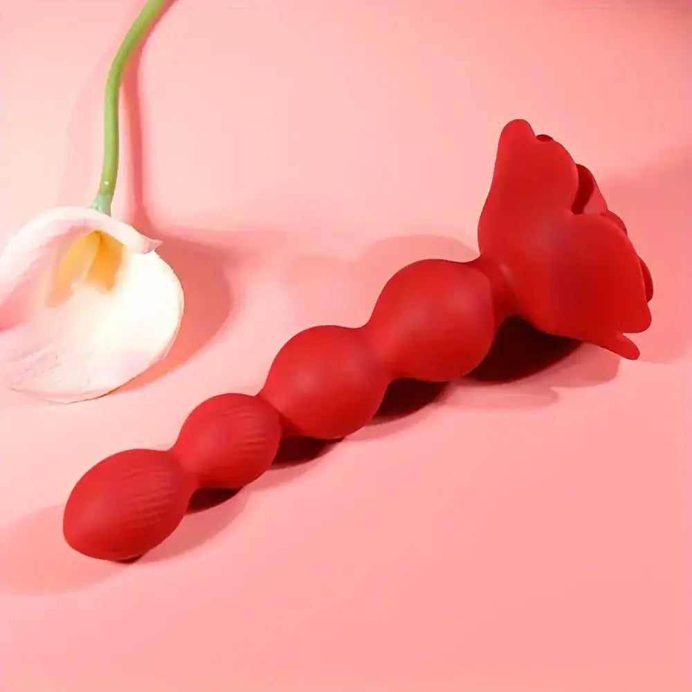10 Rotating Twist Vibrating Graded Beads Rose Female Anal Vibrator