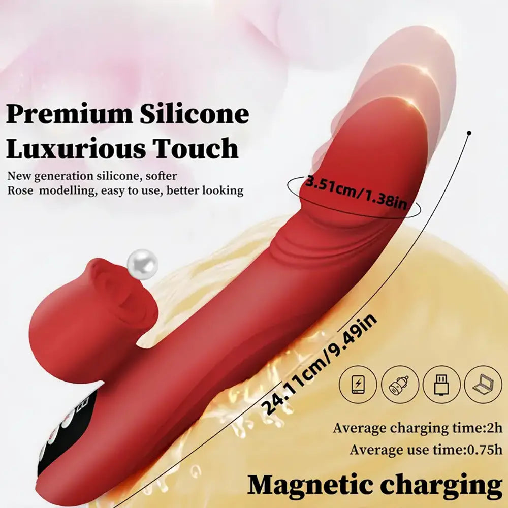 Silicone Telescopic Push Vibration Heating Tongue Lick Rose Vibrator