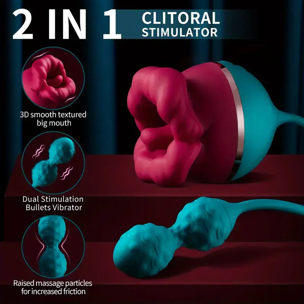 2in1 Tongue Licking Push Telescopic Rose Toy Women Clit Vibrator