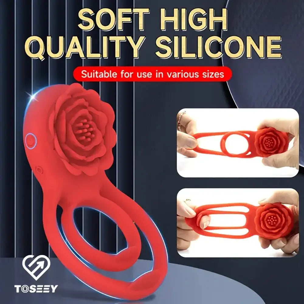 Rose Vibrating Penis Ring With Clitoral Stimulator Vibrator Sex Toy