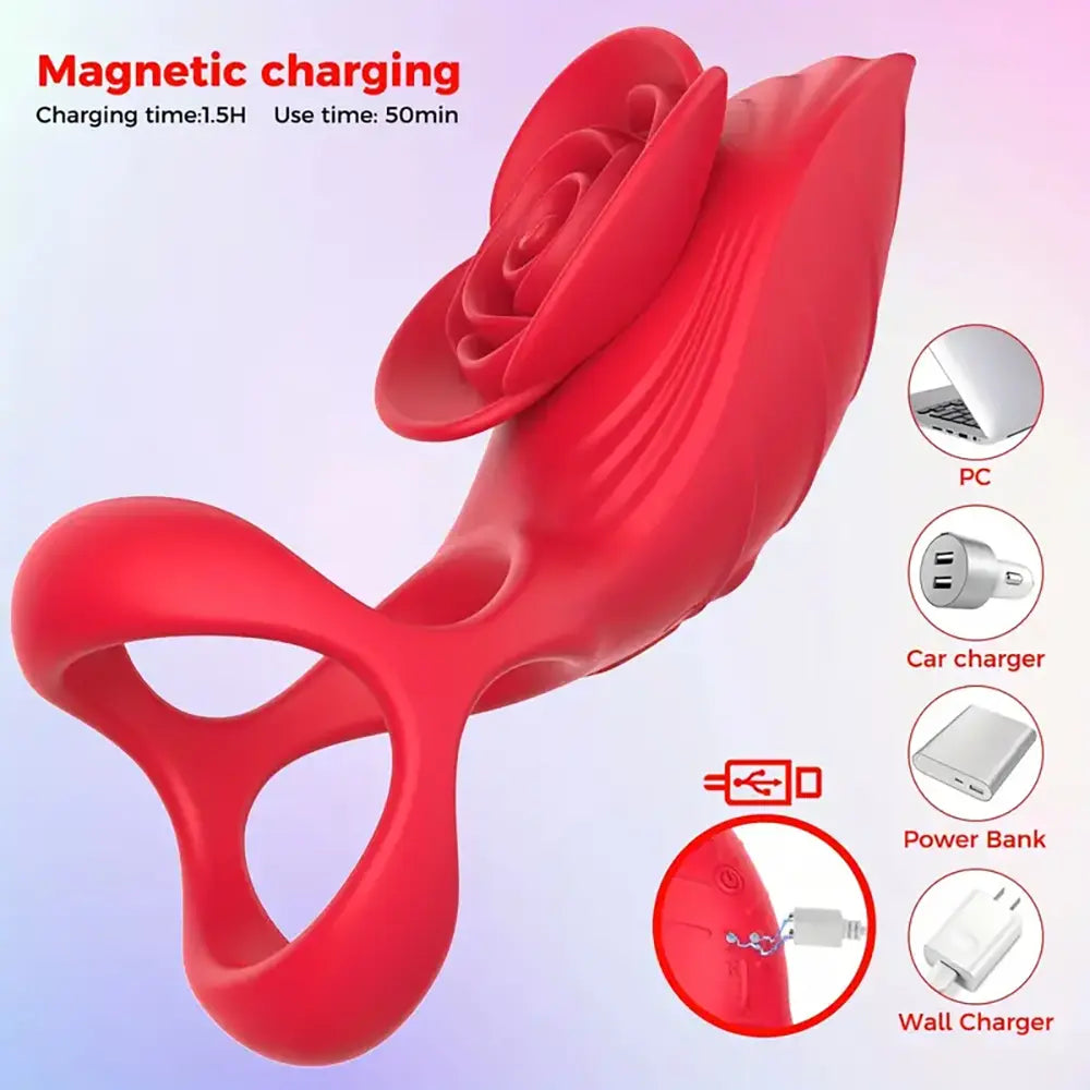 Remote Control Rose Vibrating Cock Ring Sex Toy For Couples Clit