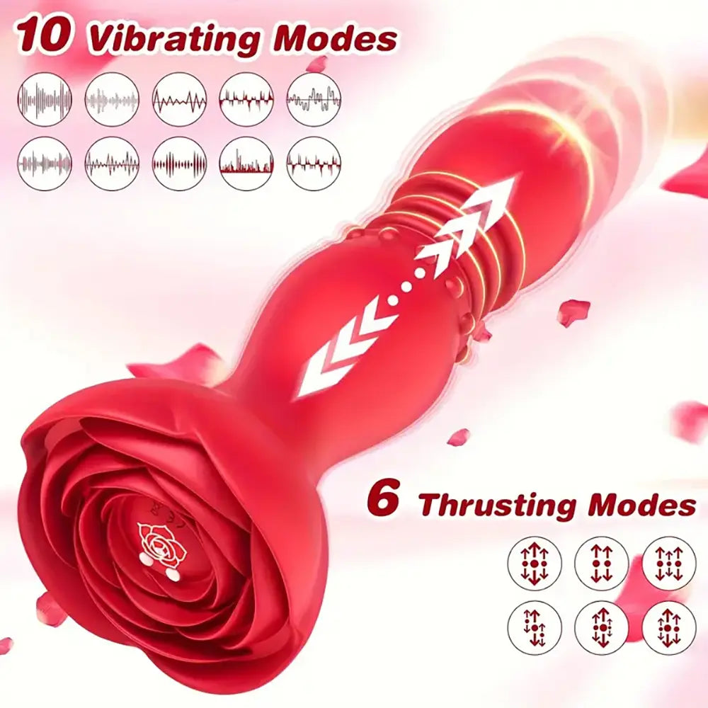 Thrusting Anal Butt Plug Vibrating Remote Control Rose Sex Toy