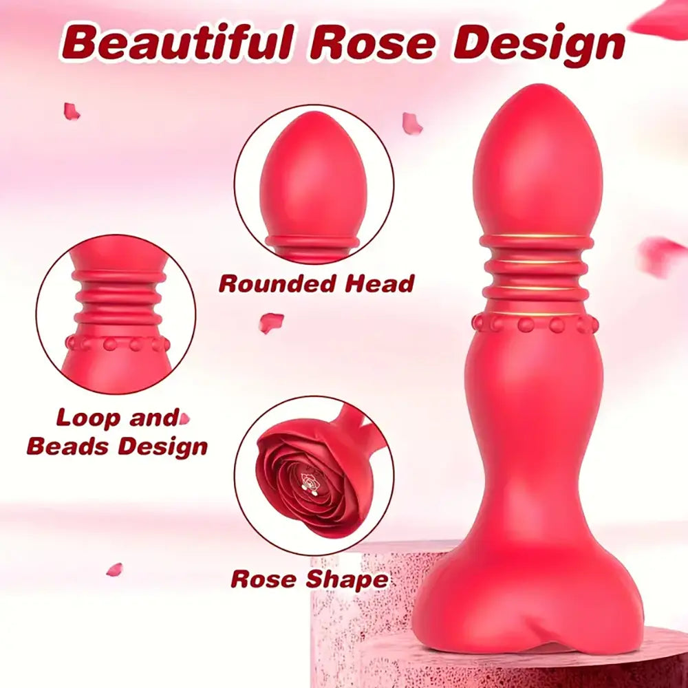 Thrusting Anal Butt Plug Vibrating Remote Control Rose Sex Toy
