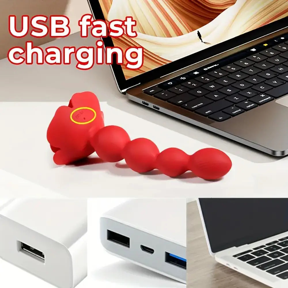 10 Rotating Twist Vibrating Graded Beads Rose Female Anal Vibrator