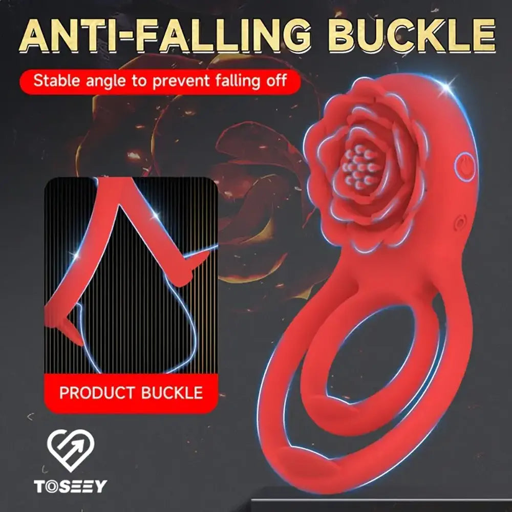 Rose Vibrating Penis Ring With Clitoral Stimulator Vibrator Sex Toy