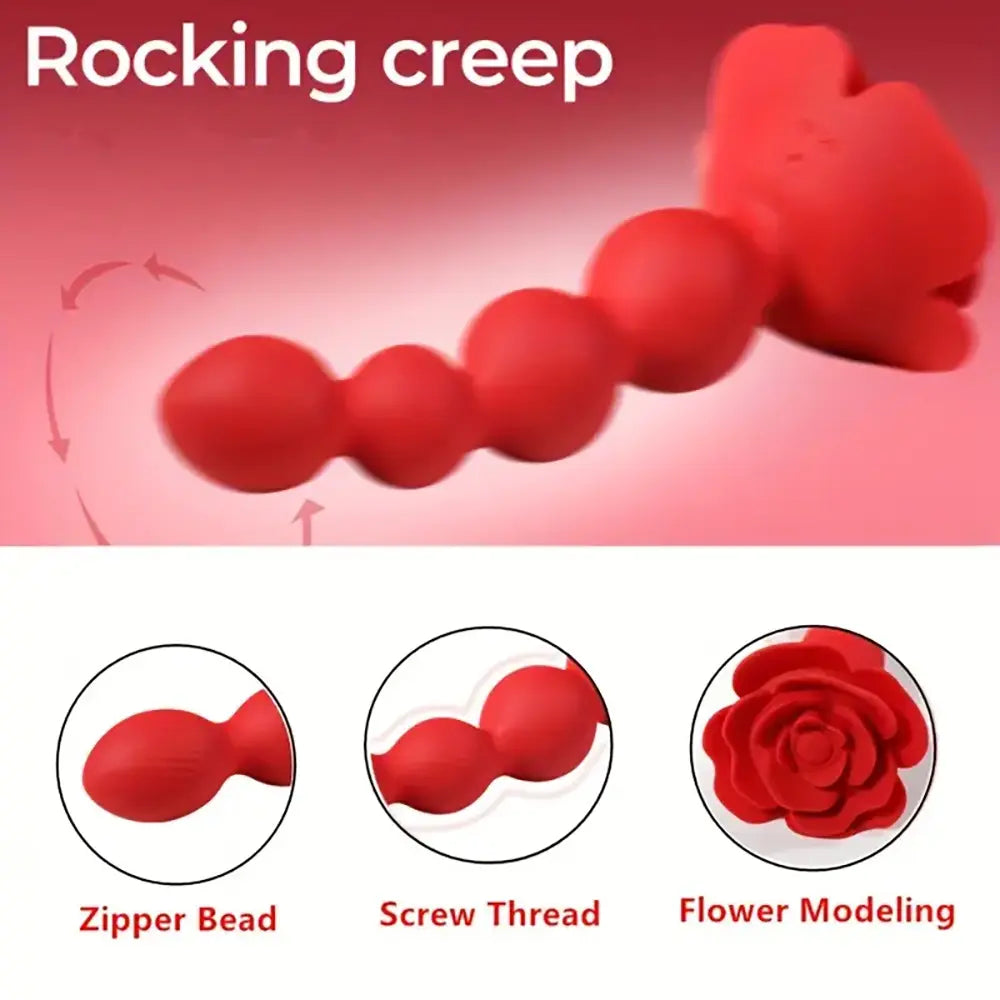 10 Rotating Twist Vibrating Graded Beads Rose Female Anal Vibrator