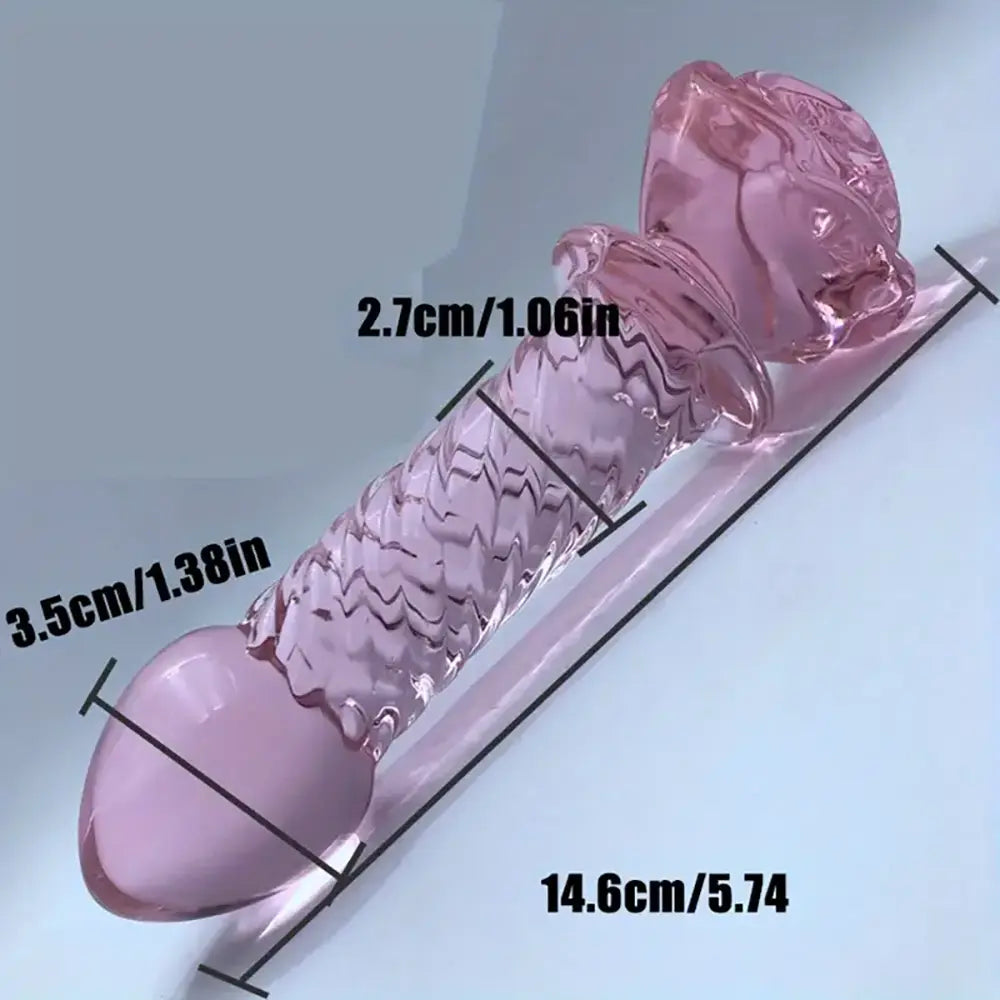 Gradual Head Crystal Glass 4-bead Anal Plug Dildo Rose Sex Toy