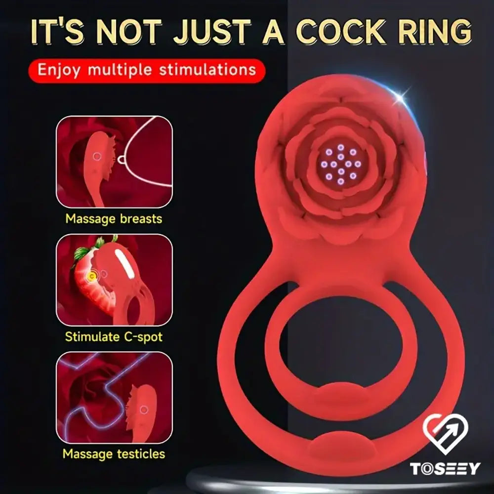 Rose Vibrating Penis Ring With Clitoral Stimulator Vibrator Sex Toy