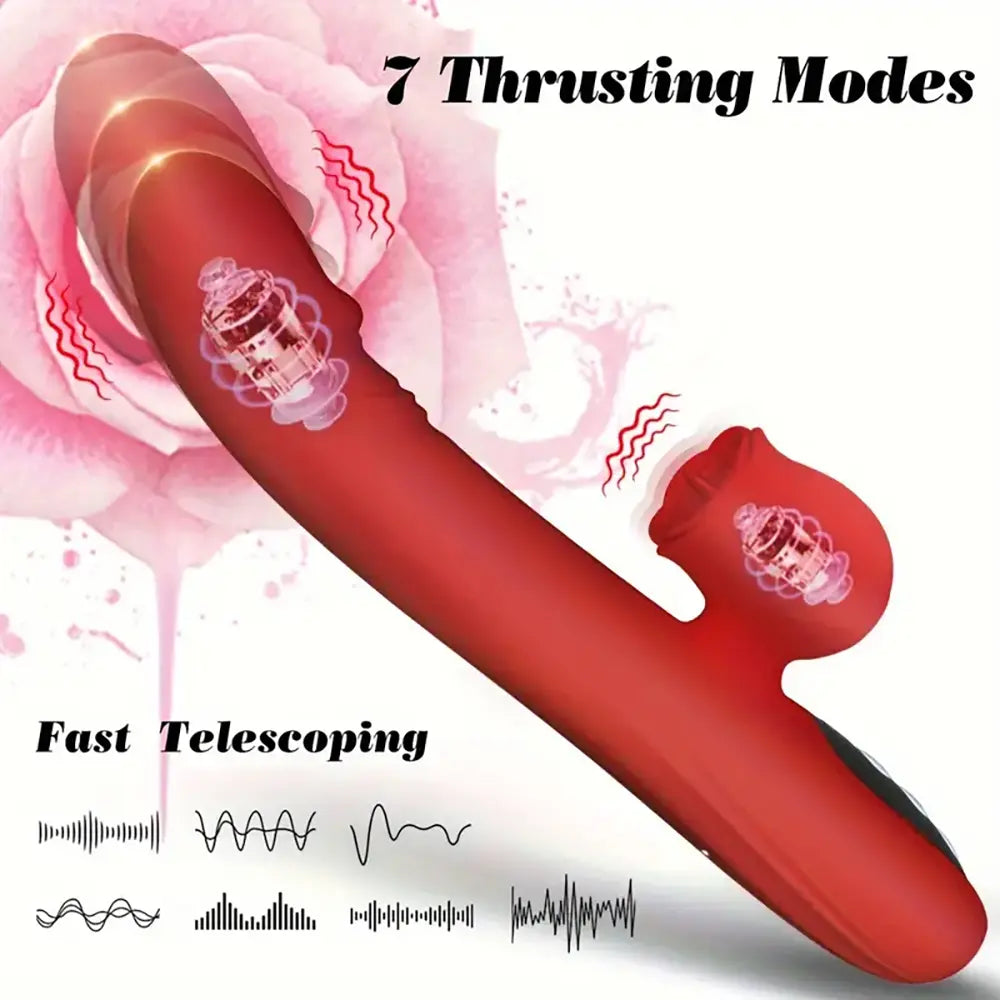 Silicone Telescopic Push Vibration Heating Tongue Lick Rose Vibrator