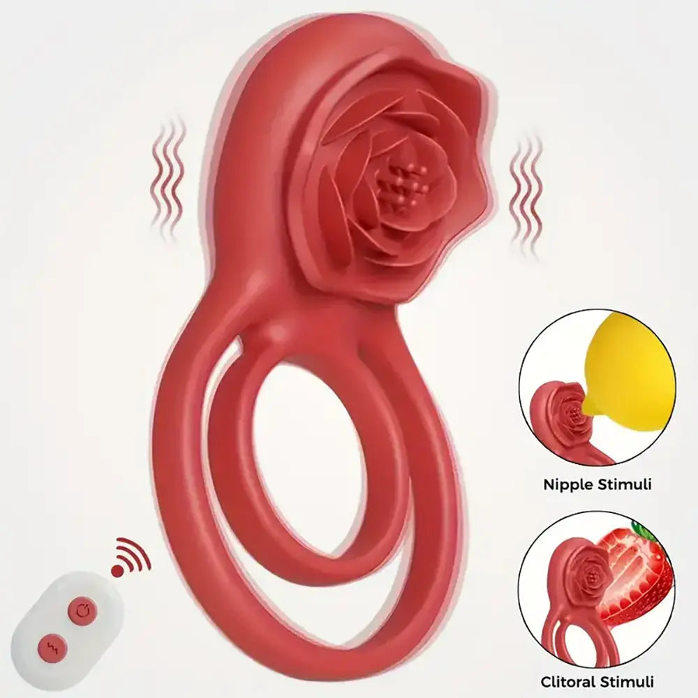 Rose Flower Ejaculation Dual Cock Ring Remote Rose Ring Vibrator