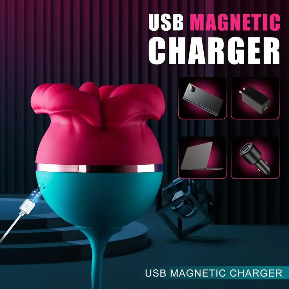 2in1 Tongue Licking Push Telescopic Rose Toy Women Clit Vibrator