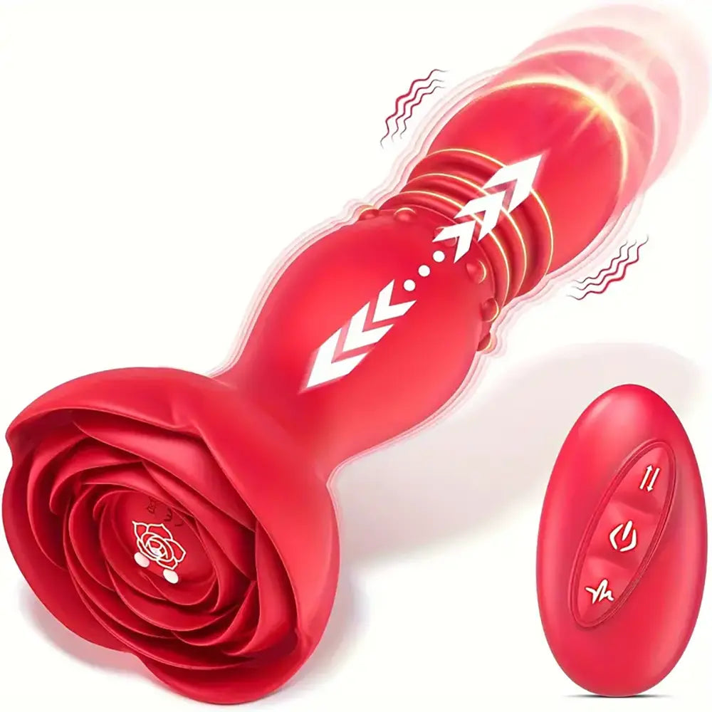 Thrusting Anal Butt Plug Vibrating Remote Control Rose Sex Toy Thrusting Anal Butt Plug Vibrating Remote Control Rose Sex Toy