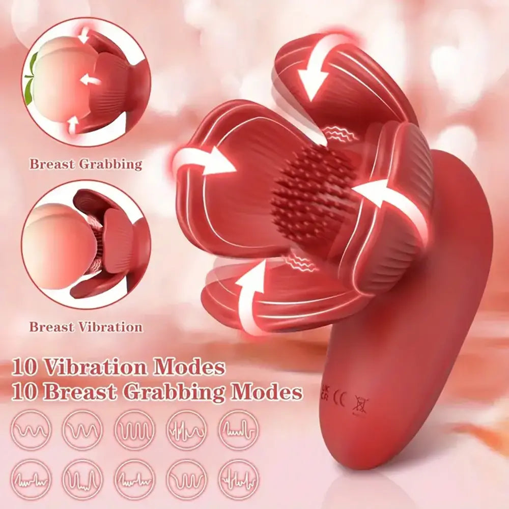 10 Modes Rose Breast Grabbing Vibrator Female Sex Toy For Clit