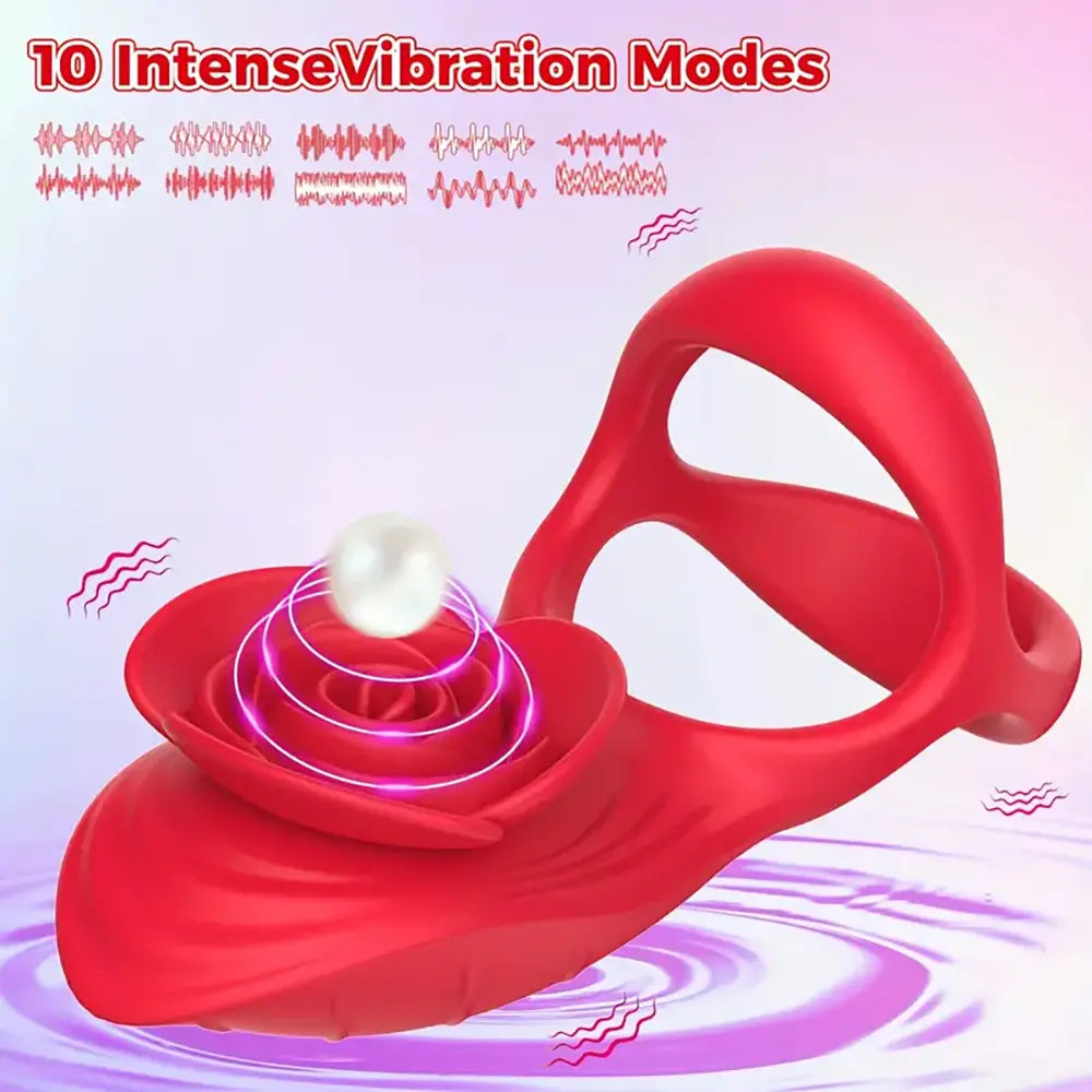 Remote Control Rose Vibrating Cock Ring Sex Toy For Couples Clit