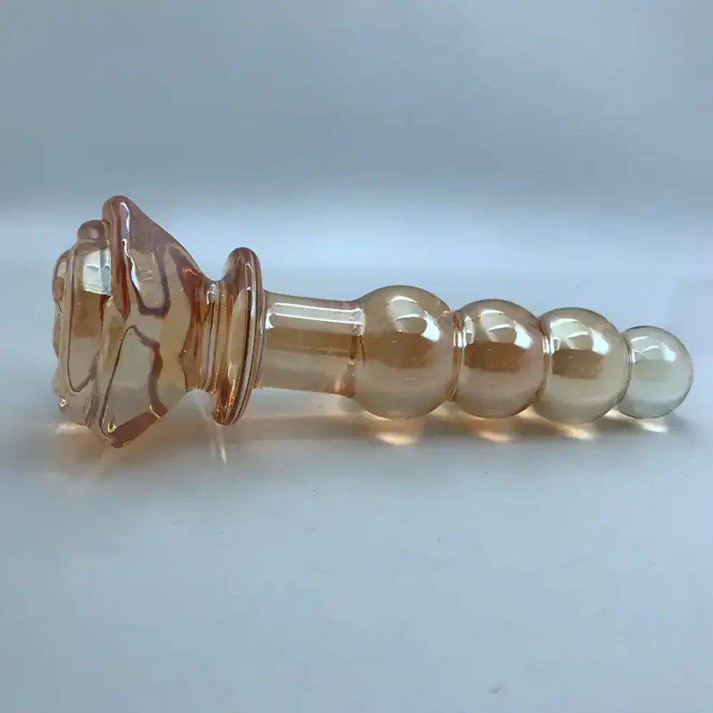 Gradual Head Crystal Glass 4-bead Anal Plug Dildo Rose Sex Toy