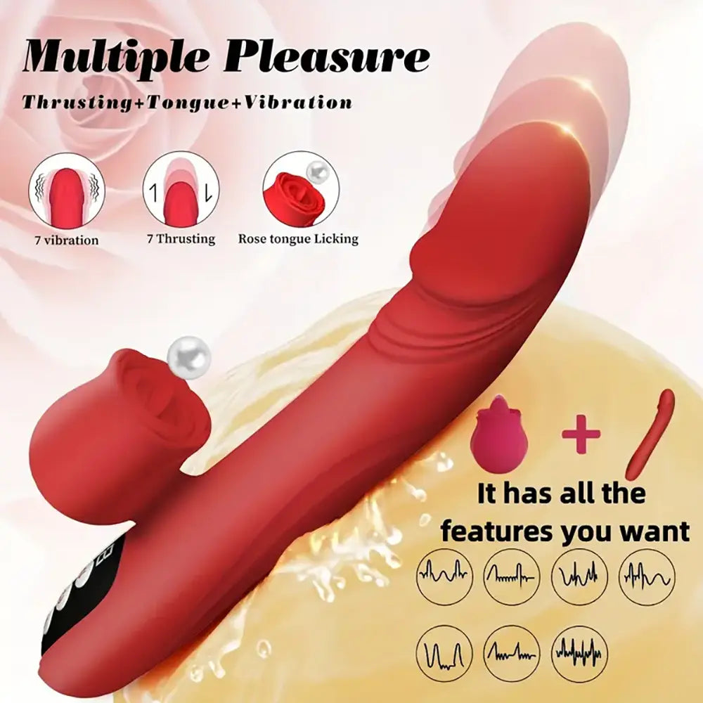 Silicone Telescopic Push Vibration Heating Tongue Lick Rose Vibrator