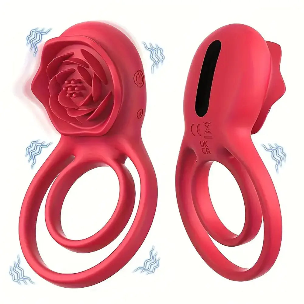 Rose Flower Ejaculation Dual Cock Ring Remote Rose Ring Vibrator