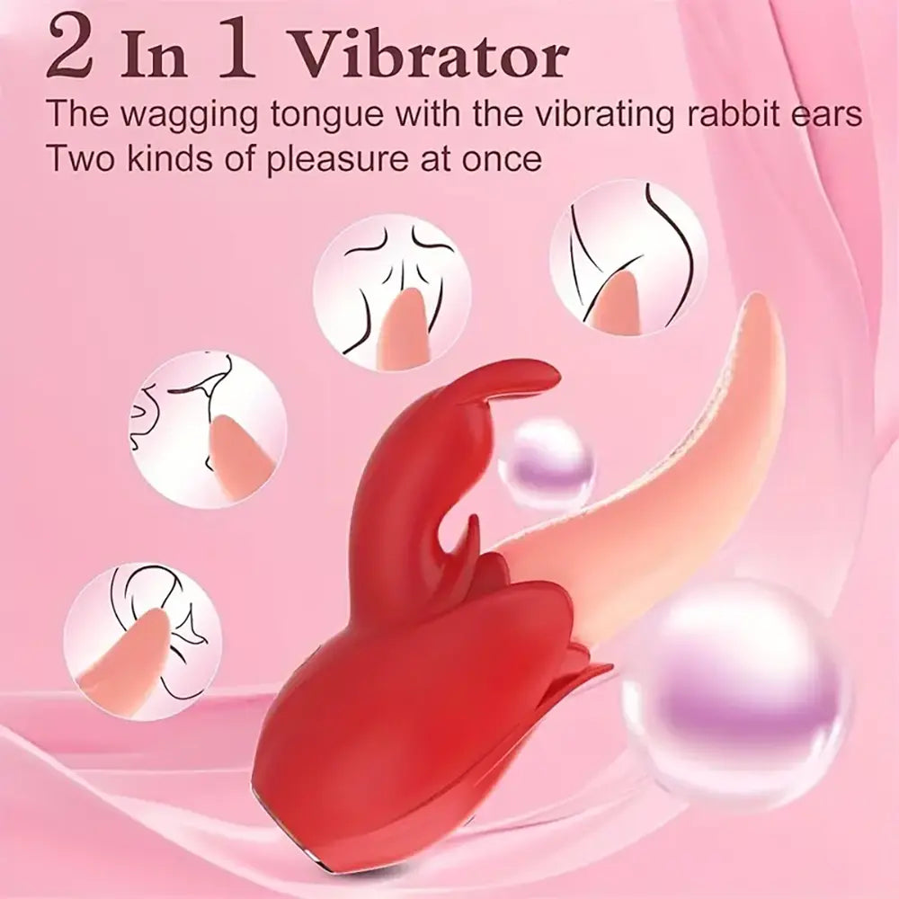 Rose Clitoral Stimulator Rabbit Tongue Licking Vibration Adult Toy