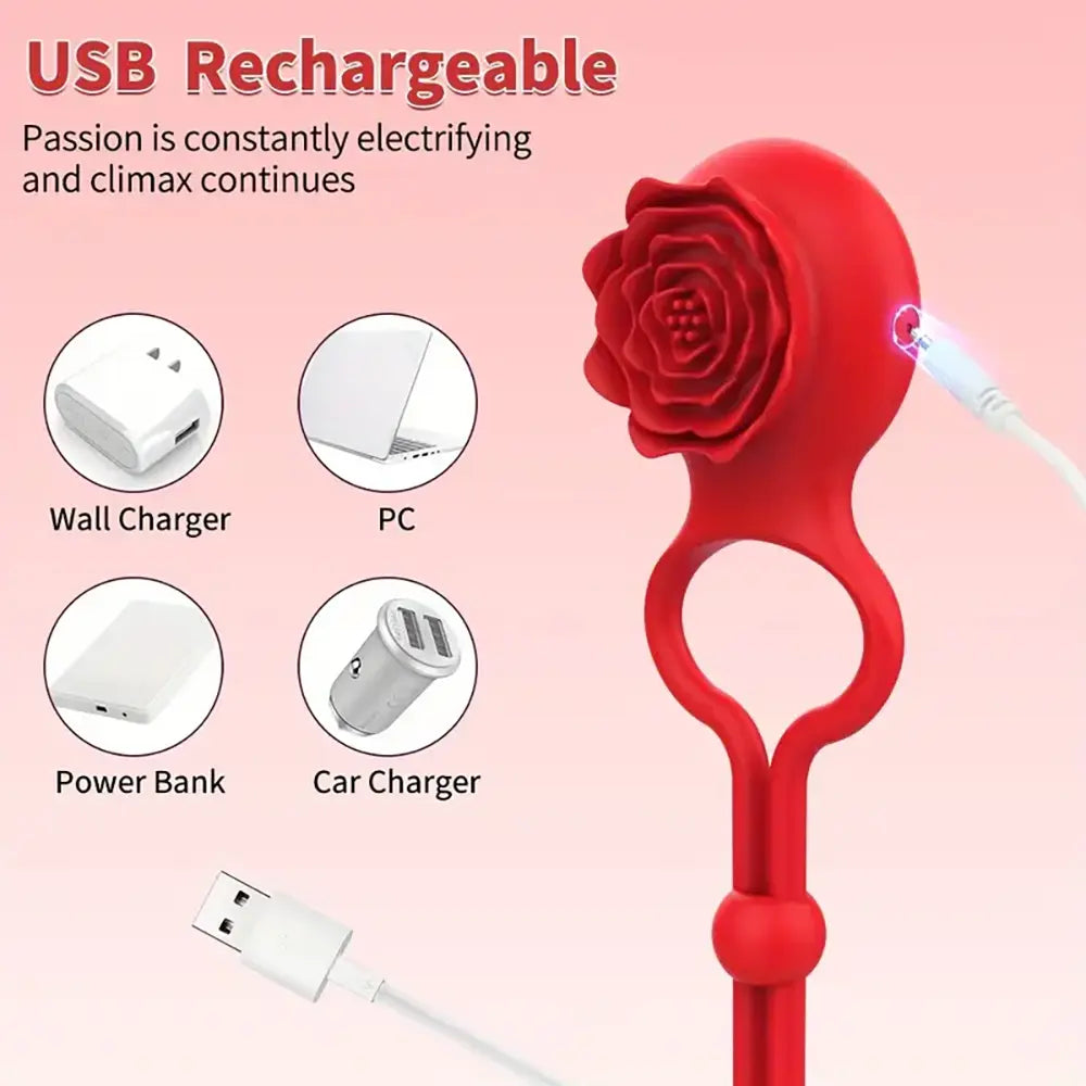 Adjustable Rose Prostate Female Vibrator Prostate Massage Cock Ring