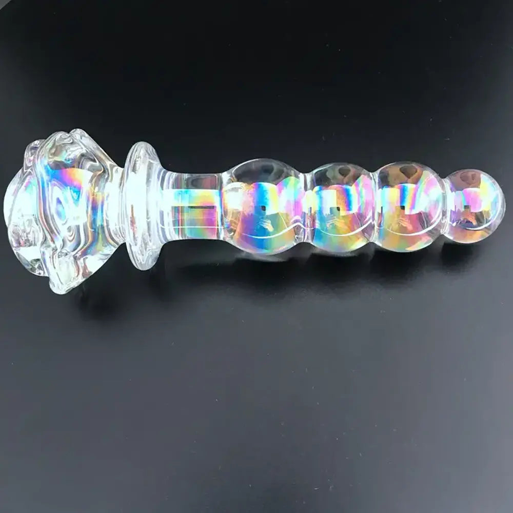 Gradual Head Crystal Glass 4-bead Anal Plug Dildo Rose Sex Toy