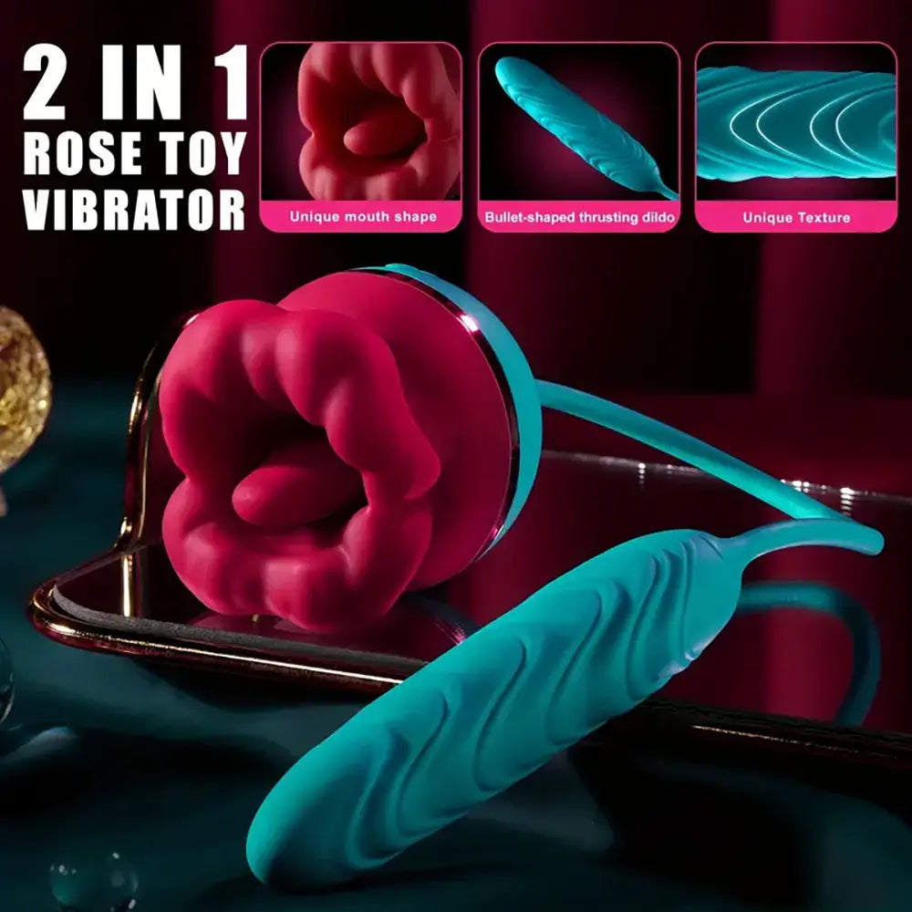 2in1 Tongue Licking Push Telescopic Rose Toy Women Clit Vibrator