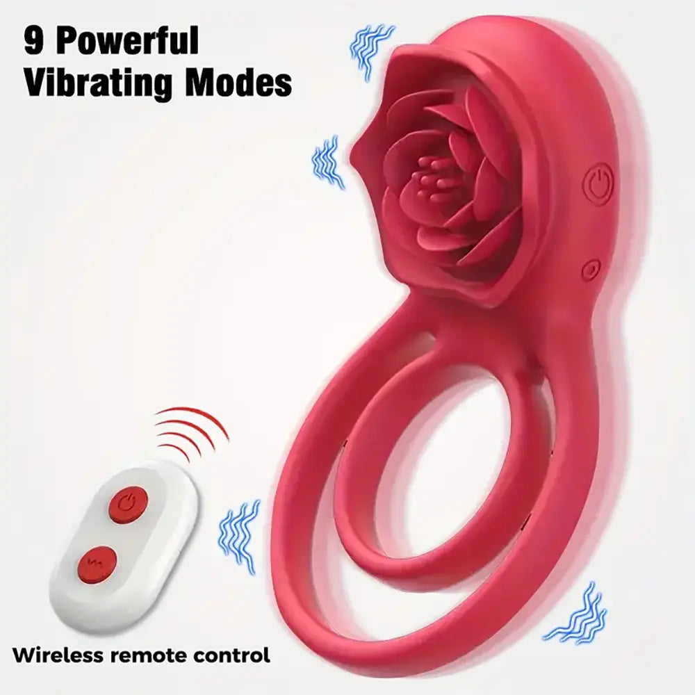 Rose Flower Ejaculation Dual Cock Ring Remote Rose Ring Vibrator