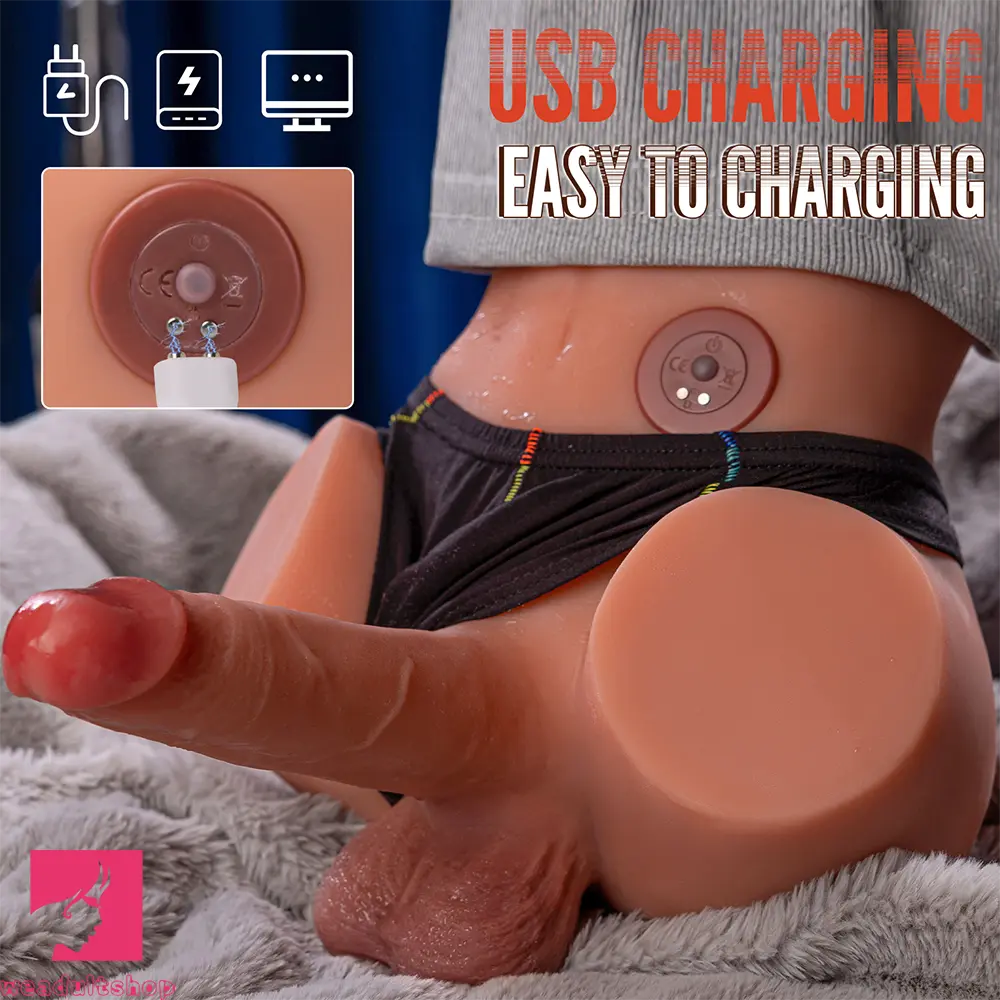 5.9in Super Real Automatic Vibrating Thrusting Dildo Torso For Real Big Butt