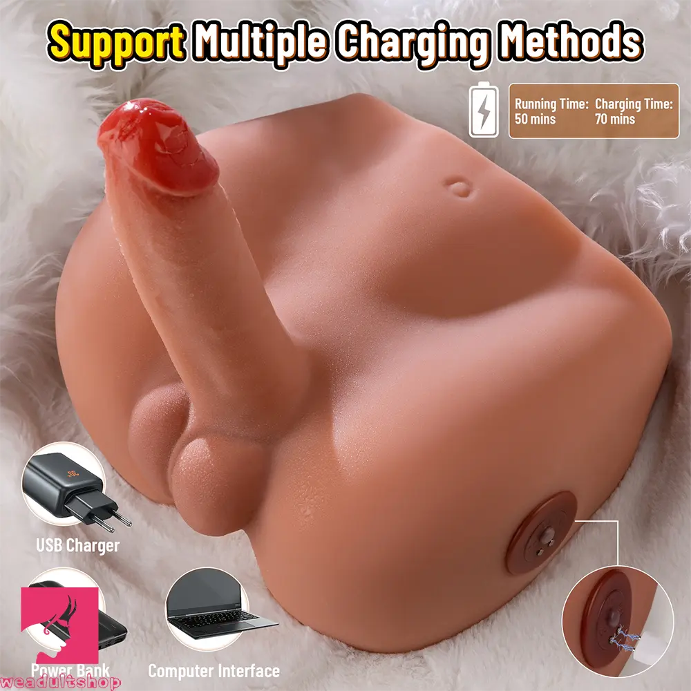 6.1in Super Soft Butt Vibrating Thrusting Torso Dildo Real Skin Auto Sex Torso