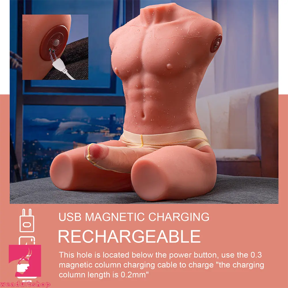 6.69in Life Size Male Torso With Thrusting Vibrating Function Dildo Sensory Toy