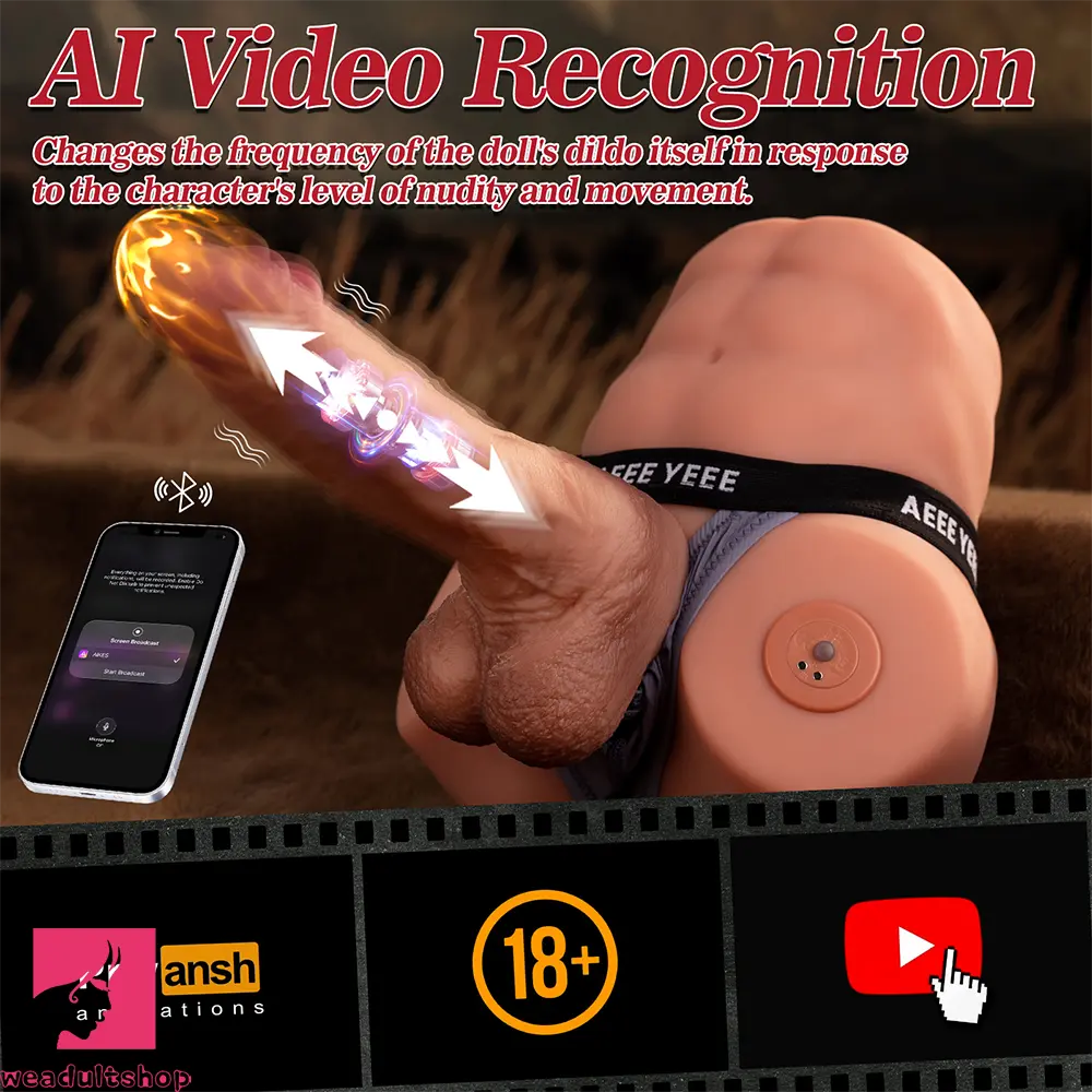 8.46in AI Video Recognition APP Remote Male Torso Dildo With Skin Texture